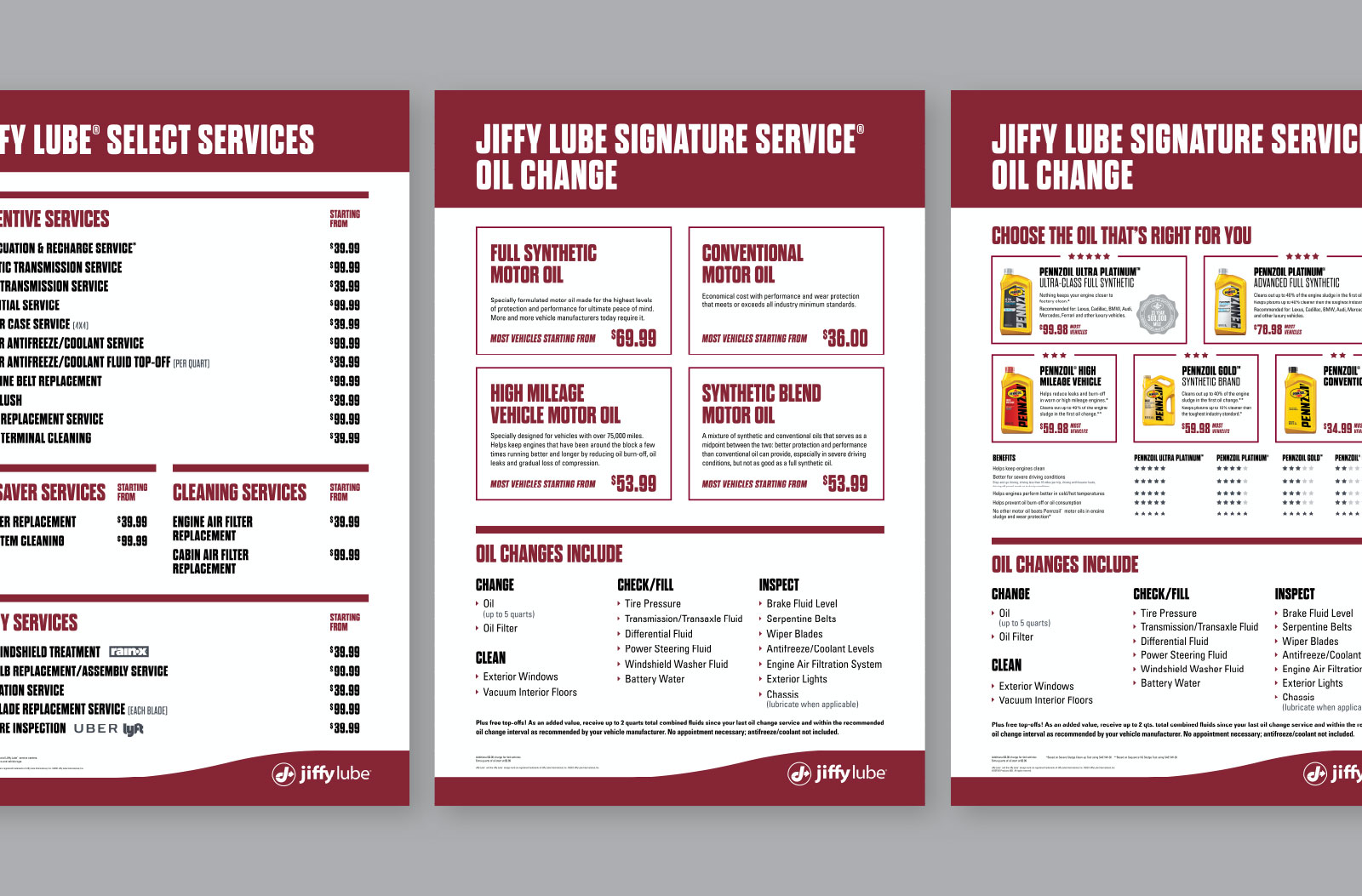 Jiffy Lube Menu Boards