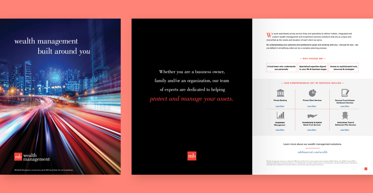 MB Financial Bank Wealth Managment brochure cover and interior spread