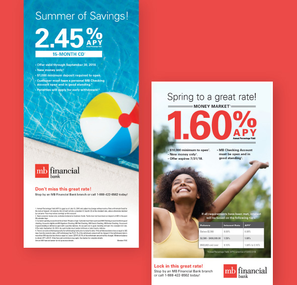 Three MB Financial print ads