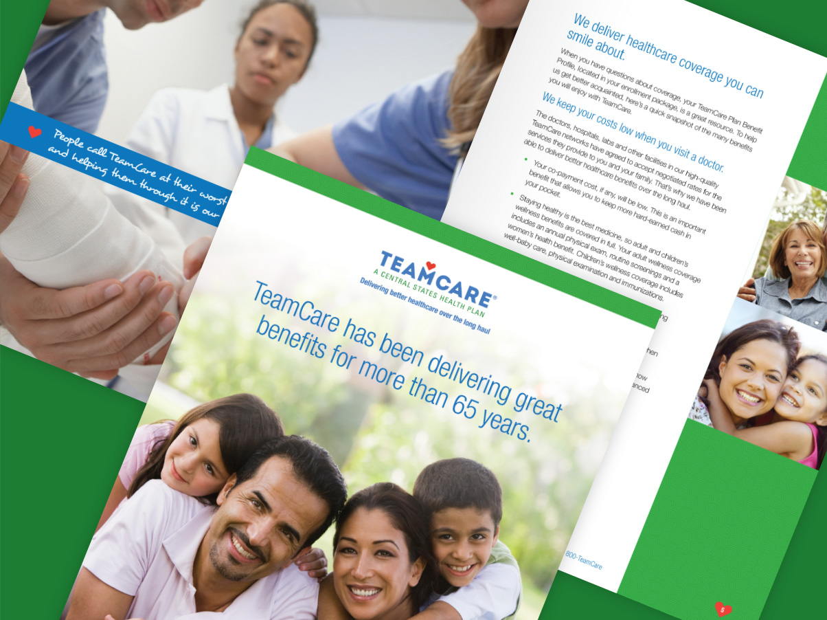 TeamCare brand positioning poster and brochure